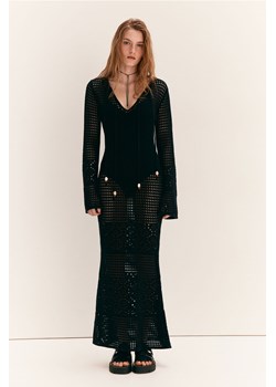 H & M - Sukienka z ażurowej dzianiny z wiązaniem - Czarny ze sklepu H&M w kategorii Sukienki - zdjęcie 171560578