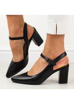 Czarne pu sandały damskie na słupku z zakrytymi palcami Sergio Leone s ze sklepu suzana.pl w kategorii Czółenka - zdjęcie 171569078
