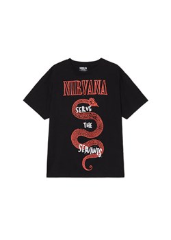 Cropp - Czarna koszulka z printem zespołu Nirvana - czarny ze sklepu Cropp w kategorii Bluzki damskie - zdjęcie 171575279