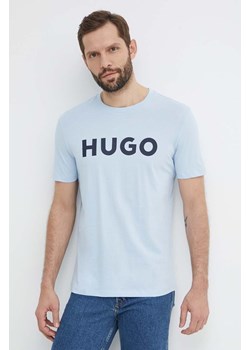 HUGO t-shirt bawełniany męski kolor niebieski z nadrukiem 50467556 ze sklepu ANSWEAR.com w kategorii T-shirty męskie - zdjęcie 171576086