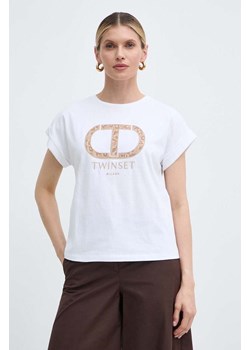 Twinset t-shirt bawełniany damski kolor biały ze sklepu ANSWEAR.com w kategorii Bluzki damskie - zdjęcie 171579369