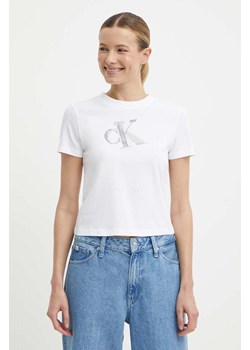 Calvin Klein Jeans t-shirt bawełniany damski kolor biały J20J223165 ze sklepu ANSWEAR.com w kategorii Bluzki damskie - zdjęcie 171579435