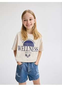 Reserved - T-shirt z nadrukiem - beżowy ze sklepu Reserved w kategorii Bluzki dziewczęce - zdjęcie 171580578
