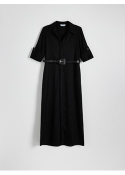 Reserved - Sukienka midi z wiskozy z paskiem - czarny ze sklepu Reserved w kategorii Sukienki - zdjęcie 171580615
