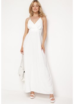 Biała Sukienka z Kopertowym Dekoltem na Cienkich Ramiączkach Piamena ze sklepu Born2be Odzież w kategorii Sukienki - zdjęcie 171582299