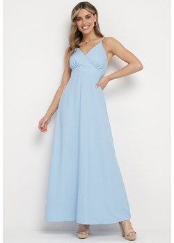 Jasnoniebieska Sukienka z Kopertowym Dekoltem na Cienkich Ramiączkach Piamena ze sklepu Born2be Odzież w kategorii Sukienki - zdjęcie 171582306