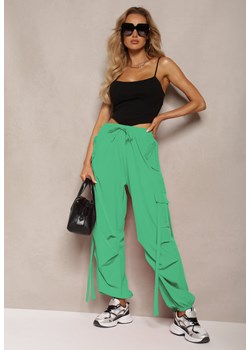 Zielone Spodnie o Fasonie Luźnych Bojówek High Waist z Wiszącymi Sznurkami Urselle ze sklepu Renee odzież w kategorii Spodnie damskie - zdjęcie 171583216