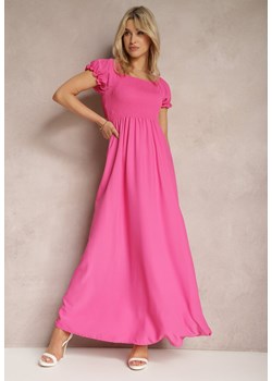 Różowa Sukienka z Gumeczkami w Talii i Przy Dekolcie z Rozkloszowanym Dołem Anideta ze sklepu Renee odzież w kategorii Sukienki - zdjęcie 171583266