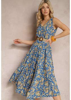 Niebiesko-Żółta Rozkloszowana Sukienka na Lato Ozdobiona Wzorem Paisley Kiola ze sklepu Renee odzież w kategorii Sukienki - zdjęcie 171585907