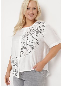 Biała Bawełniana Bluzka T-shirt z Krótkim Rękawem z Nadrukiem i Guzikami Fiomara ze sklepu Born2be Odzież w kategorii Bluzki damskie - zdjęcie 171587529