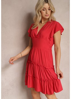 Czerwona Taliowana Sukienka Mini Ozdobiona Falbankami Salleni ze sklepu Renee odzież w kategorii Sukienki - zdjęcie 171587599