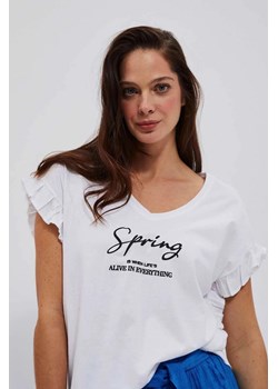 Bawełniana koszulka damska z falbaną przy rękawach ze sklepu 5.10.15 w kategorii Bluzki damskie - zdjęcie 171598185