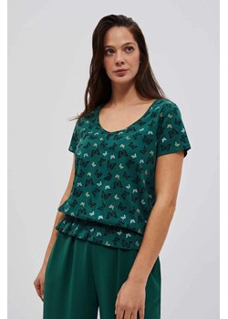 Bawełniana bluzka w motyle ze ściągaczem w pasie ze sklepu 5.10.15 w kategorii Bluzki damskie - zdjęcie 171598227