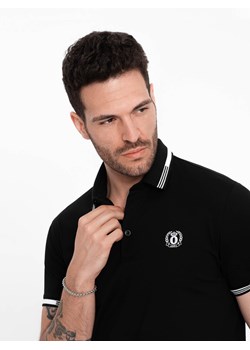 Męska koszulka polo z elastanem z kontrastowymi elementami - czarna V2 OM-POSS-0123 ze sklepu ombre w kategorii T-shirty męskie - zdjęcie 171609766
