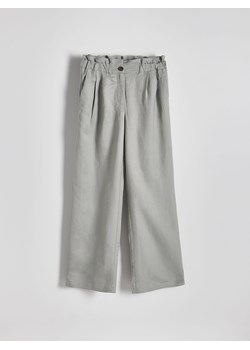 Reserved - Spodnie paperbag z lnem - jasnozielony ze sklepu Reserved w kategorii Spodnie damskie - zdjęcie 171610177