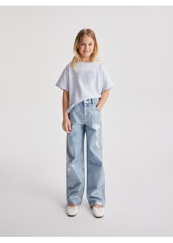 Reserved - Jeansy straight ze zdobieniem - niebieski ze sklepu Reserved w kategorii Spodnie dziewczęce - zdjęcie 171610606