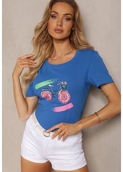 Granatowy T-shirt Bawełniany z Nadrukiem i Cyrkoniami Ebilane ze sklepu Renee odzież w kategorii Bluzki damskie - zdjęcie 171691849