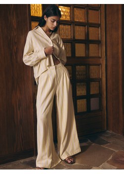Reserved - Szerokie spodnie w pasy z wiskozą - jasnożółty ze sklepu Reserved w kategorii Spodnie damskie - zdjęcie 171692319