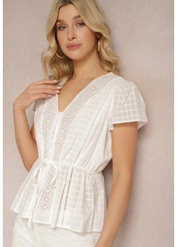 Biała Koszula z Bawełny z Gumką w Pasie i Koronkowymi Wstawkami Fialetta ze sklepu Renee odzież w kategorii Koszule damskie - zdjęcie 171695555