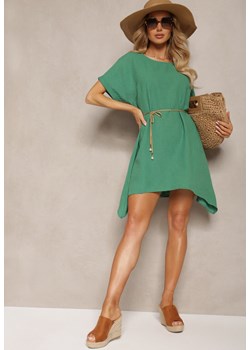 Zielona Tunika Sukienka z Krótkim Rękawem i Asymetrycznym Wykończeniem Fumiana ze sklepu Renee odzież w kategorii Bluzki damskie - zdjęcie 171695669