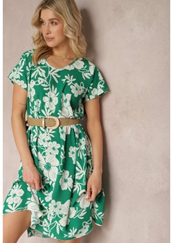 Zielona Kwiecista Sukienka z Krótkim Rękawem Harnella ze sklepu Renee odzież w kategorii Sukienki - zdjęcie 171695769