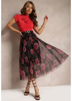 Czarno-Różowa Plisowana Spódnica High Waist z Kwiatowym Printem Frosa ze sklepu Renee odzież w kategorii Spódnice - zdjęcie 171695887