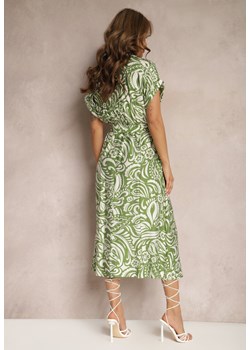 Zielona Sukienka o Koszulowym Kroju z Gumką w Talii z Materiałowym Paskiem i Guzikami Foliana ze sklepu Renee odzież w kategorii Sukienki - zdjęcie 171697529