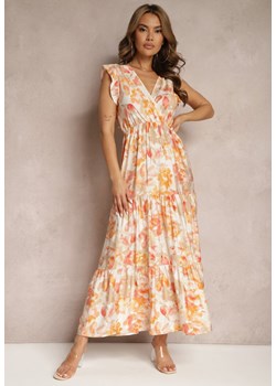 Beżowa Sukienka Wiązana z Tyłu z Trójkątnym Dekoltem i Gumką w Talii Fiolarae ze sklepu Renee odzież w kategorii Sukienki - zdjęcie 171697537