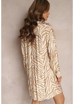 Beżowa Sukienka o Koszulowym Kroju z Dekoltem w Serek i Zapięciem na Guziki Laveira ze sklepu Renee odzież w kategorii Sukienki - zdjęcie 171697539