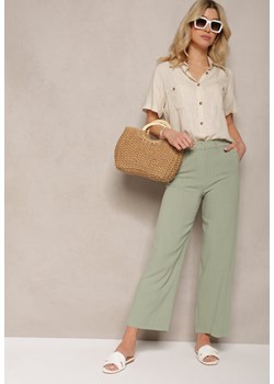Zielone Wiskozowe Spodnie z Lnem z Szerokimi Nogawkami Lomera ze sklepu Renee odzież w kategorii Spodnie damskie - zdjęcie 171697647