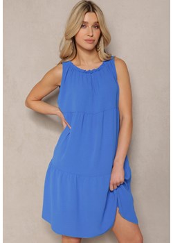 Niebieska Sukienka o Rozkloszowanym Kroju z Falbanką bez Rękawów Tariana ze sklepu Renee odzież w kategorii Sukienki - zdjęcie 171697747