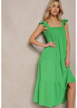 Zielona Rozkloszowana Sukienka na Grubych Ramiączkach z Falbankami Gasena ze sklepu Renee odzież w kategorii Sukienki - zdjęcie 171697787