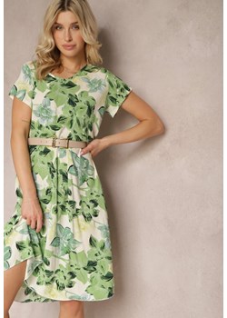 Jasnozielona Rozkloszowana Sukienka z Wiskozowej Tkaniny w Kwiaty Timaoon ze sklepu Renee odzież w kategorii Sukienki - zdjęcie 171697807