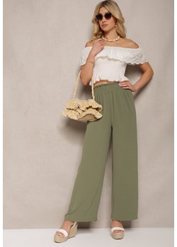 Ciemnozielone Spodnie z Szerokimi Nogawkami i Gumką w Talii Fularia ze sklepu Renee odzież w kategorii Spodnie damskie - zdjęcie 171697817