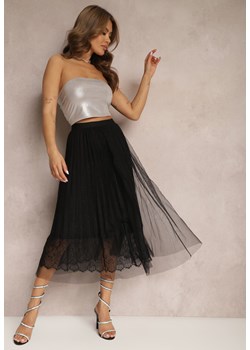 Czarna Plisowana Spódnica High Waist ze Wstawką z Koronki i Metalicznej Nici Kirenna ze sklepu Renee odzież w kategorii Spódnice - zdjęcie 171697947