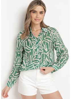 Zielona Koszula z Długim Rękawem i Kołnierzem Zapinana na Guziki Fiarae ze sklepu Born2be Odzież w kategorii Koszule damskie - zdjęcie 171698399