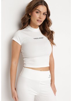 Biały T-shirt o Krótkim Dopasowanym Kroju z Napisem Ebira ze sklepu Born2be Odzież w kategorii Bluzki damskie - zdjęcie 171698577