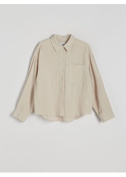 Reserved - Koszula z bawełnianego muślinu - beżowy ze sklepu Reserved w kategorii Koszule damskie - zdjęcie 171700098