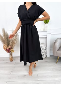 Czarna Sukienka z Kopertowym Dekoltem ze sklepu ModnaKiecka.pl w kategorii Sukienki - zdjęcie 171700696