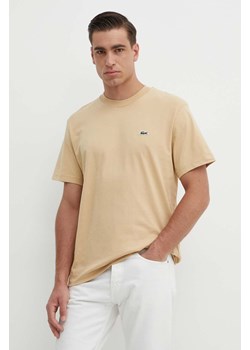 Lacoste t-shirt bawełniany męski kolor beżowy gładki ze sklepu ANSWEAR.com w kategorii T-shirty męskie - zdjęcie 171707966
