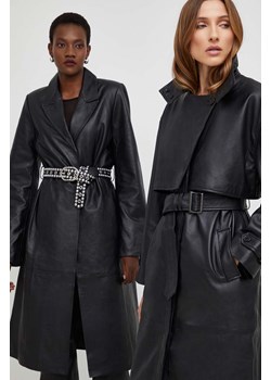 Answear Lab płaszcz skórzany damski kolor czarny przejściowy ze sklepu ANSWEAR.com w kategorii Płaszcze damskie - zdjęcie 171831767