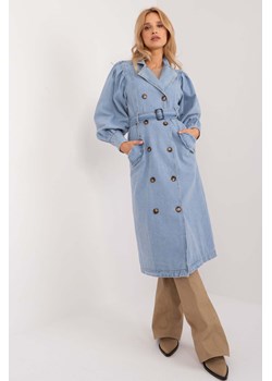 Jeansowy damski płaszcz trencz z guzikami i paskiem ze sklepu 5.10.15 w kategorii Płaszcze damskie - zdjęcie 171933038
