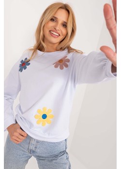 Biała bluza damska w kolorowe kwiaty z bawełny ze sklepu 5.10.15 w kategorii Bluzy damskie - zdjęcie 171933065