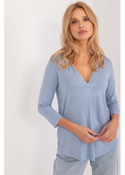 Niebieska bluzka damska gładka z dekoltem V Sublevel ze sklepu 5.10.15 w kategorii Bluzki damskie - zdjęcie 171933088