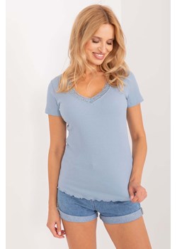 Prążkowana bluzka damska z koronką Sublevel niebieska ze sklepu 5.10.15 w kategorii Bluzki damskie - zdjęcie 171933126