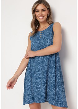 Niebieska Bawełniana Sukienka w Kropki bez Rękawów Zdobiona Guzikami Cavlena ze sklepu Born2be Odzież w kategorii Sukienki - zdjęcie 171942065