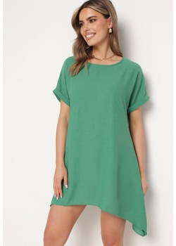 Zielona Tunika Sukienka z Krótkim Rękawem i Asymetrycznym Dołem Fianda ze sklepu Born2be Odzież w kategorii Bluzki damskie - zdjęcie 171942269