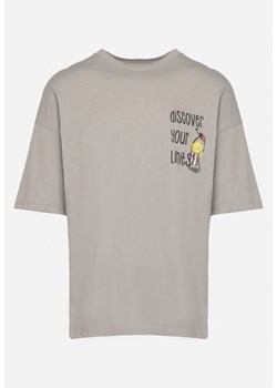 Szara Bawełniana Koszulka T-shirt z Krótkim Rękawem z Nadrukiem na Plecach i Przodzie Civia ze sklepu Born2be Odzież w kategorii T-shirty męskie - zdjęcie 171942476