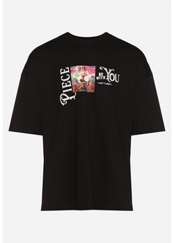 Czarna Koszulka z Bawełny Ozdobiona Naszywkami Ranessa ze sklepu Born2be Odzież w kategorii T-shirty męskie - zdjęcie 171942488