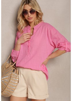 Różowa   Koszula o Luźnym Kroju z Dodatkiem Lnu i Guzikami Ellura ze sklepu Renee odzież w kategorii Koszule damskie - zdjęcie 171942906